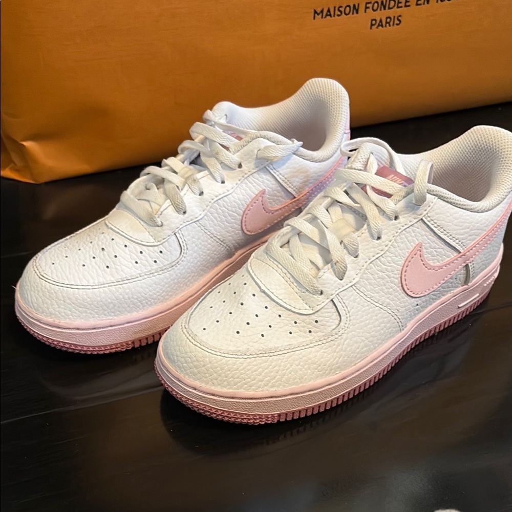 Nike White and Pink Sneakers Air Force One Girls Sneakers